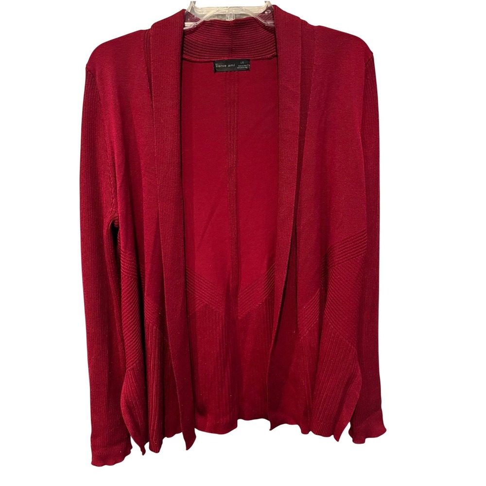 Verve Ami Women Red Knit Open Front Cardigan Sweater Duster Size L G